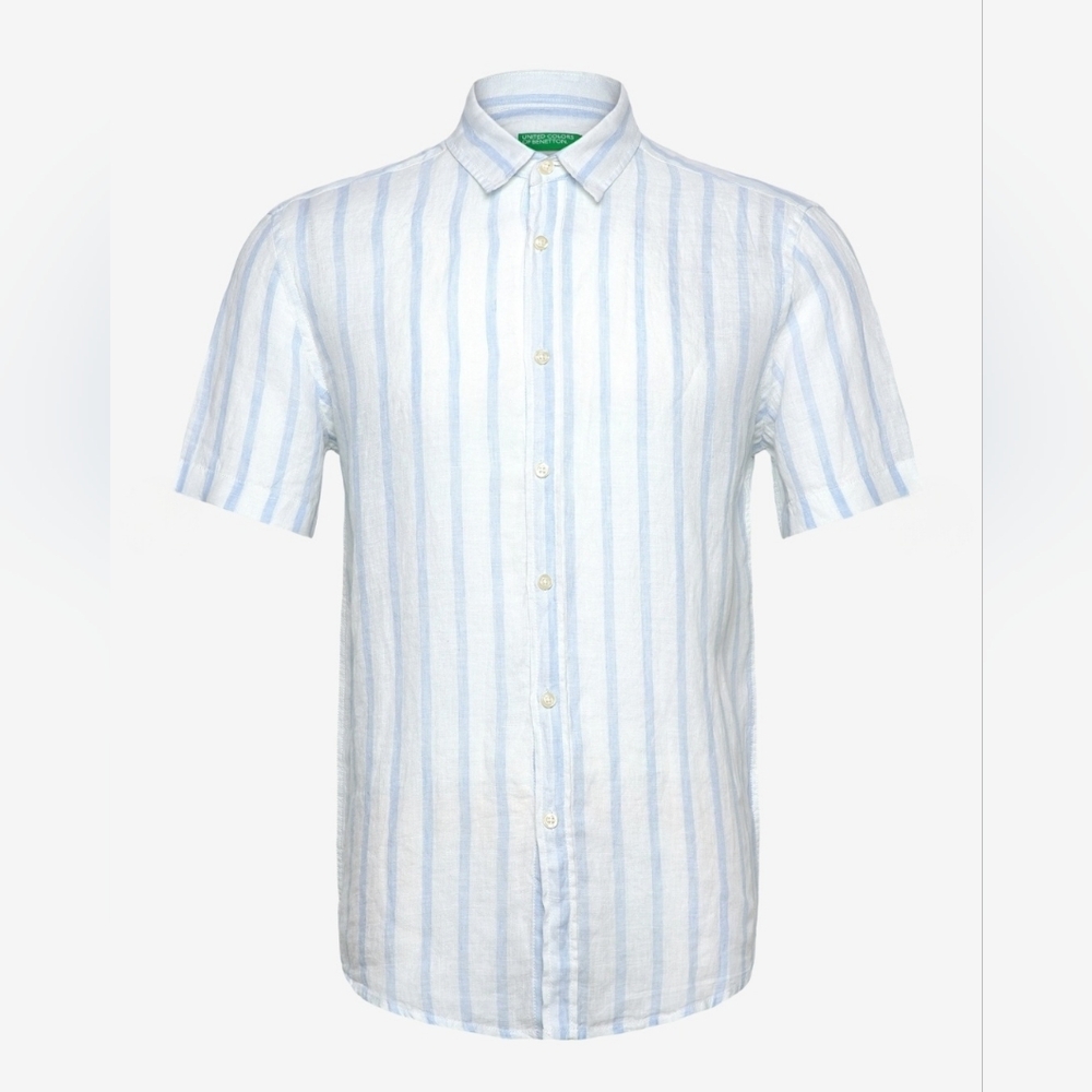 United Colors Of Benetton Linen Polo Shirt Striped Size L